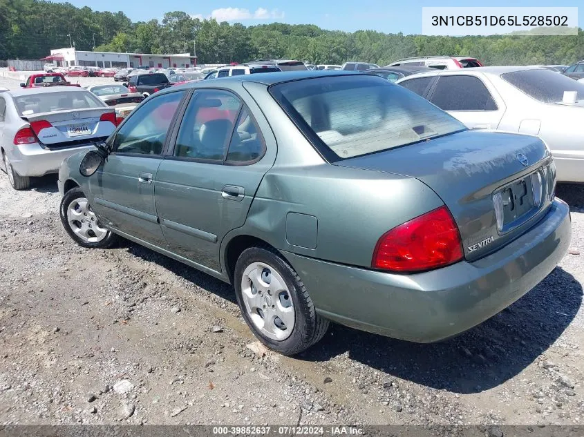 2005 Nissan Sentra 1.8S VIN: 3N1CB51D65L528502 Lot: 39852637