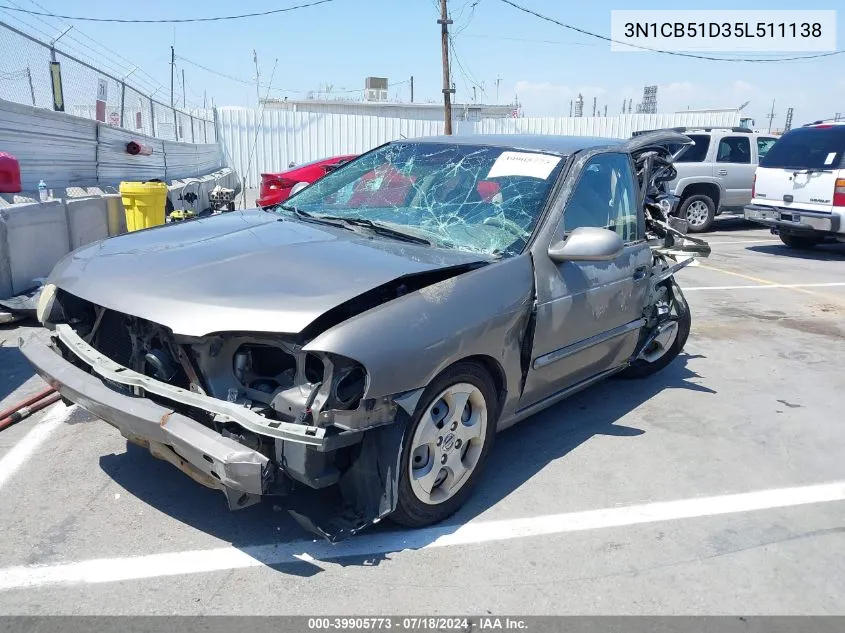 2005 Nissan Sentra 1.8S VIN: 3N1CB51D35L511138 Lot: 39905773