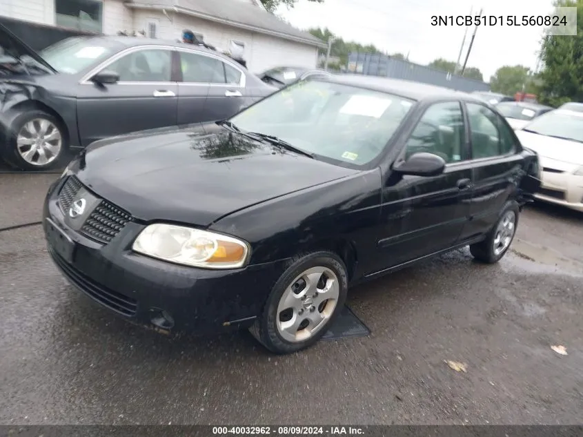 2005 Nissan Sentra 1.8S VIN: 3N1CB51D15L560824 Lot: 40032962