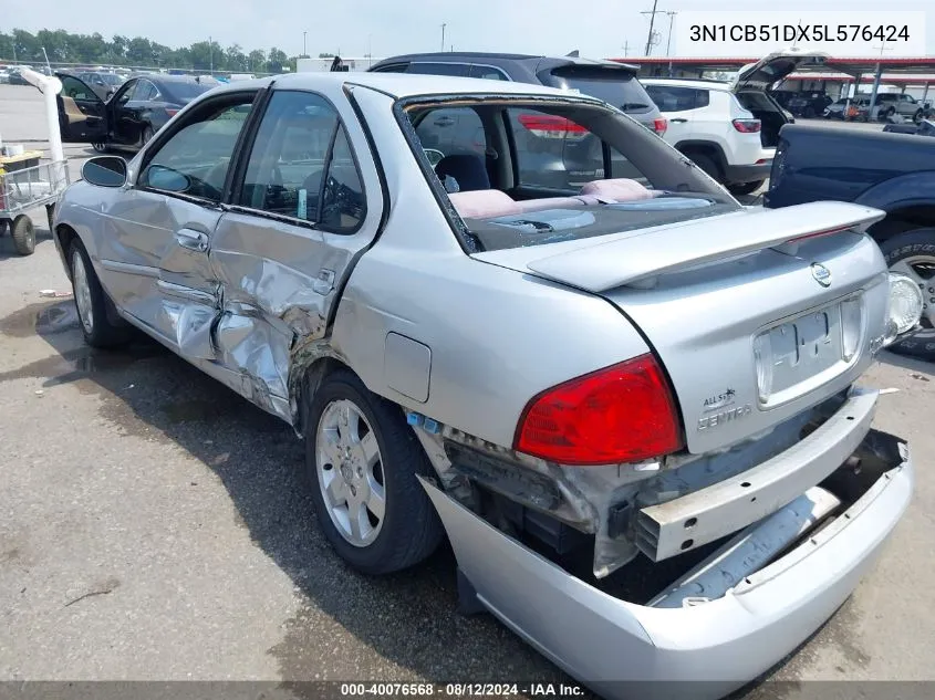 2005 Nissan Sentra 1.8S VIN: 3N1CB51DX5L576424 Lot: 40076568