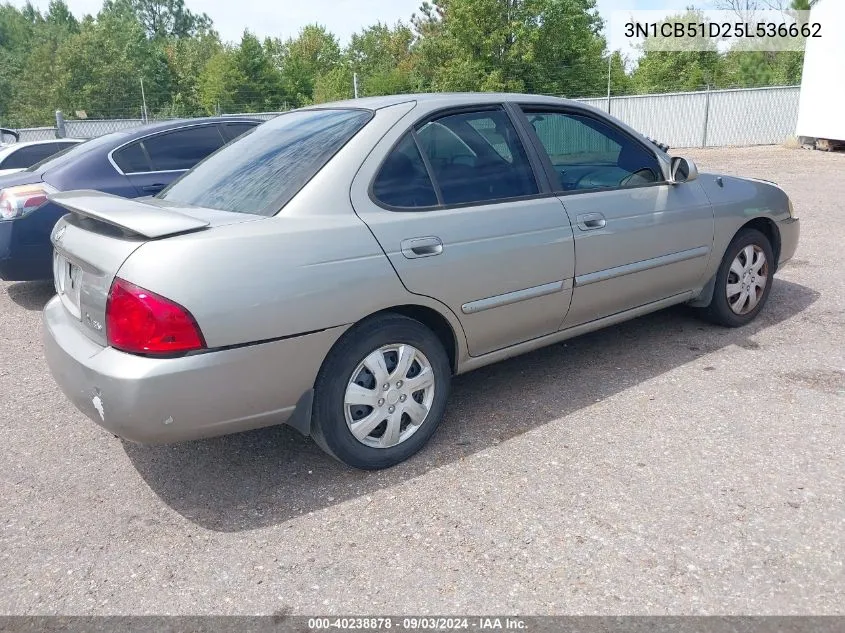 2005 Nissan Sentra 1.8S VIN: 3N1CB51D25L536662 Lot: 40238878