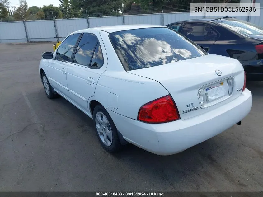 2005 Nissan Sentra 1.8S VIN: 3N1CB51D05L562936 Lot: 40318438