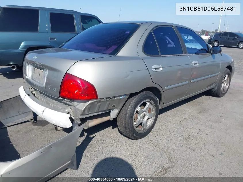 2005 Nissan Sentra 1.8 VIN: 3N1CB51D05L587481 Lot: 40554033