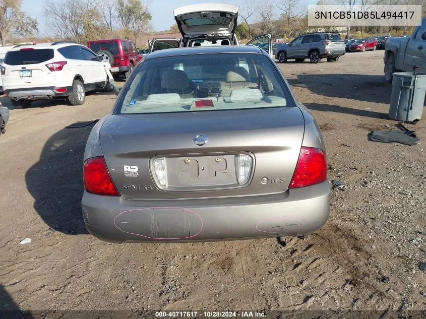 2005 Nissan Sentra 1.8S VIN: 3N1CB51D85L494417 Lot: 40717617