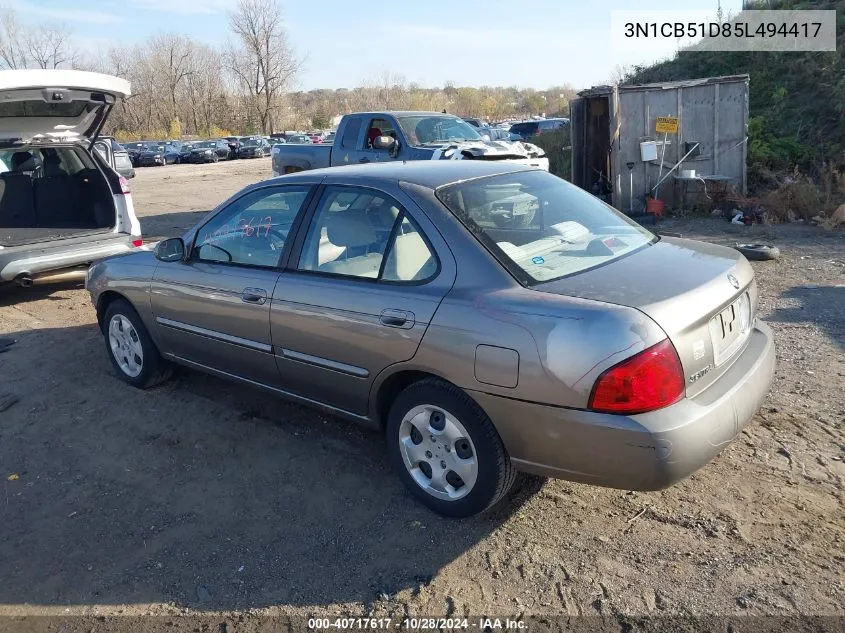 2005 Nissan Sentra 1.8S VIN: 3N1CB51D85L494417 Lot: 40717617