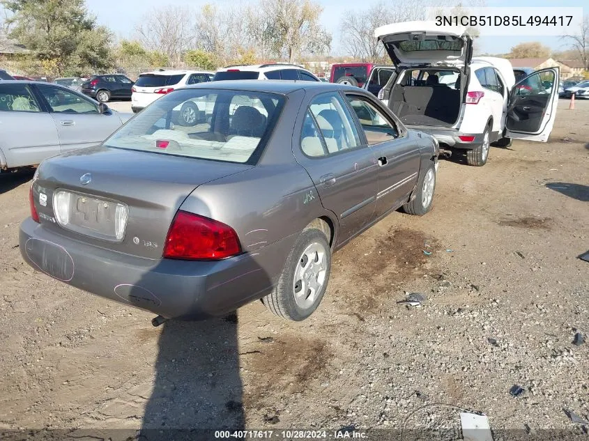 2005 Nissan Sentra 1.8S VIN: 3N1CB51D85L494417 Lot: 40717617