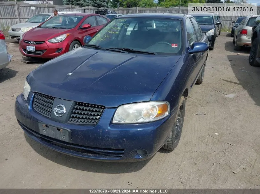 2006 Nissan Sentra 1.8/1.8S VIN: 3N1CB51D16L472616 Lot: 12073670