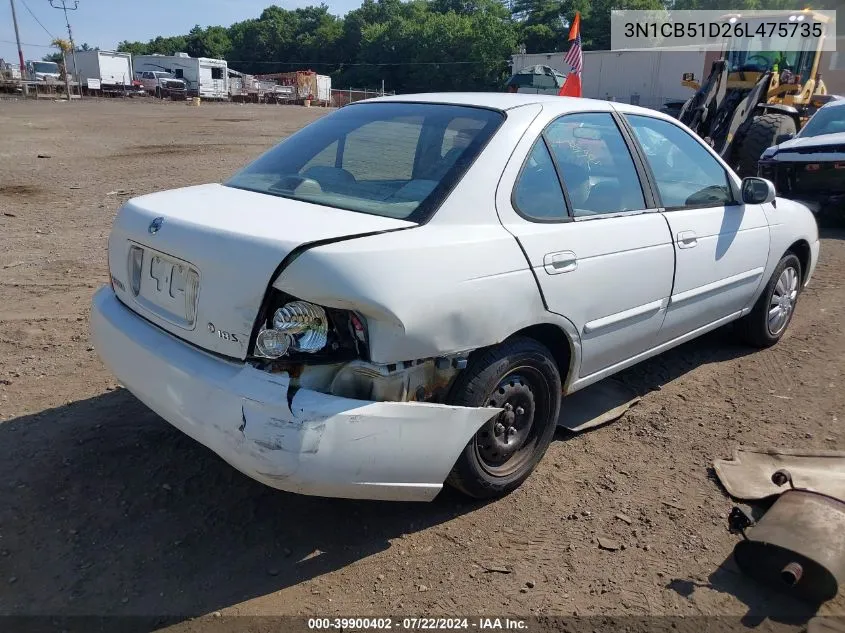 2006 Nissan Sentra 1.8S VIN: 3N1CB51D26L475735 Lot: 39900402