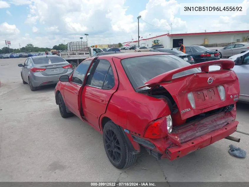 2006 Nissan Sentra 1.8S VIN: 3N1CB51D96L455692 Lot: 39912522