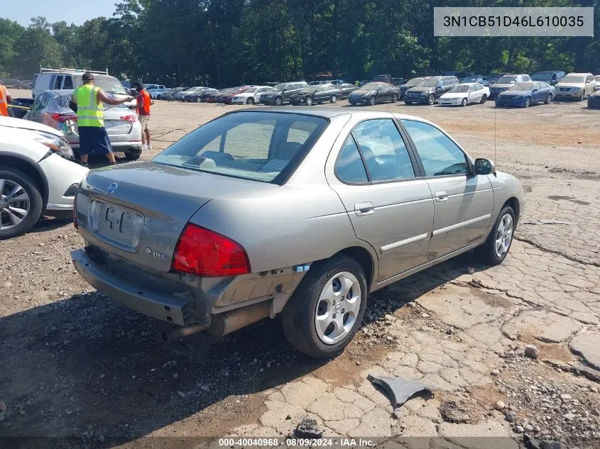 2006 Nissan Sentra 1.8S VIN: 3N1CB51D46L610035 Lot: 40040968