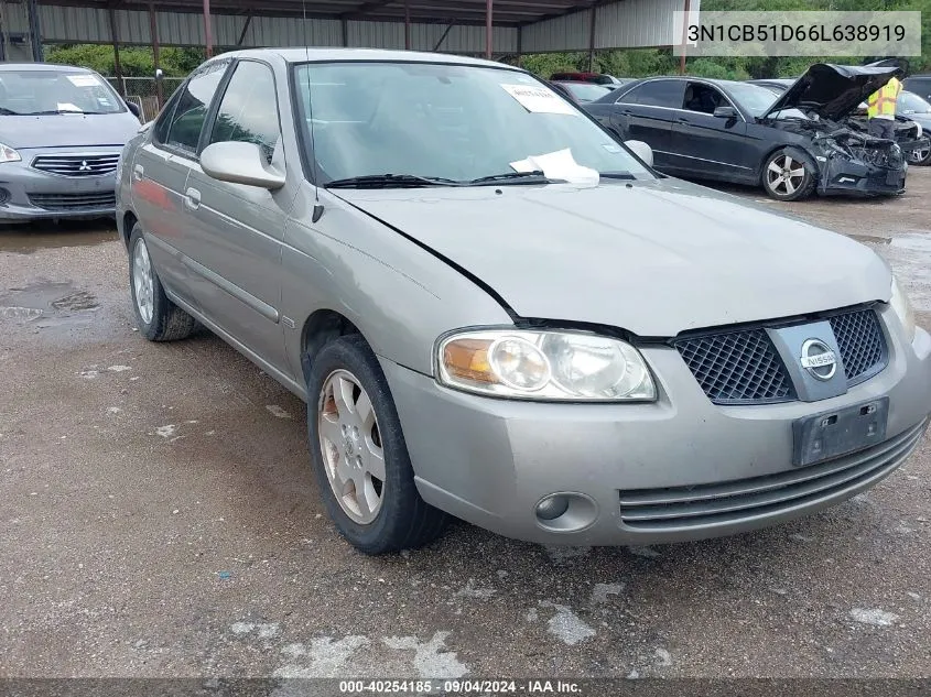 2006 Nissan Sentra 1.8S VIN: 3N1CB51D66L638919 Lot: 40254185