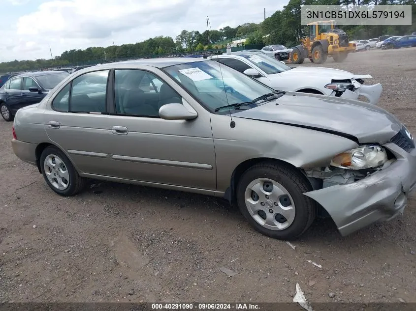 2006 Nissan Sentra 1.8/1.8S VIN: 3N1CB51DX6L579194 Lot: 40291090