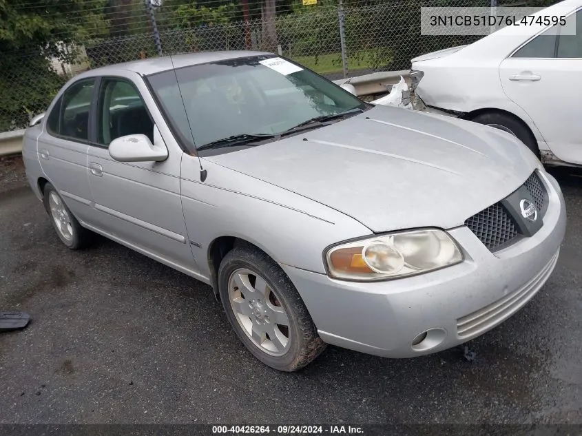 2006 Nissan Sentra 1.8S VIN: 3N1CB51D76L474595 Lot: 40426264