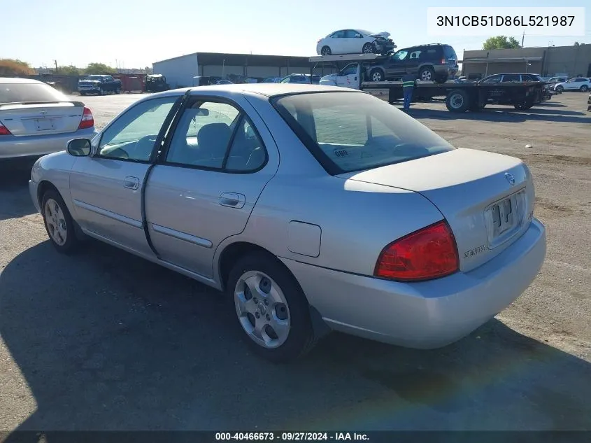 2006 Nissan Sentra 1.8S VIN: 3N1CB51D86L521987 Lot: 40466673