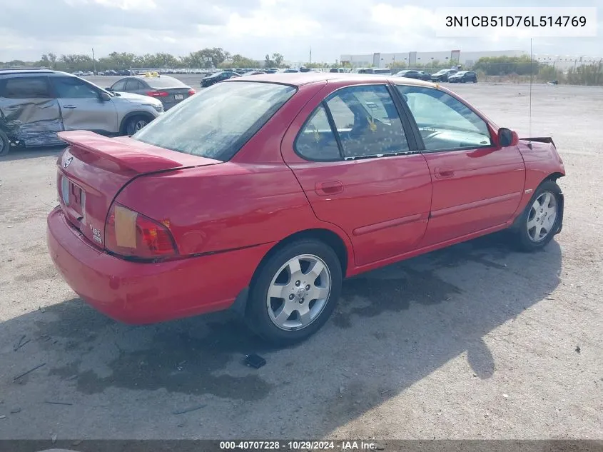 2006 Nissan Sentra 1.8S VIN: 3N1CB51D76L514769 Lot: 40707228