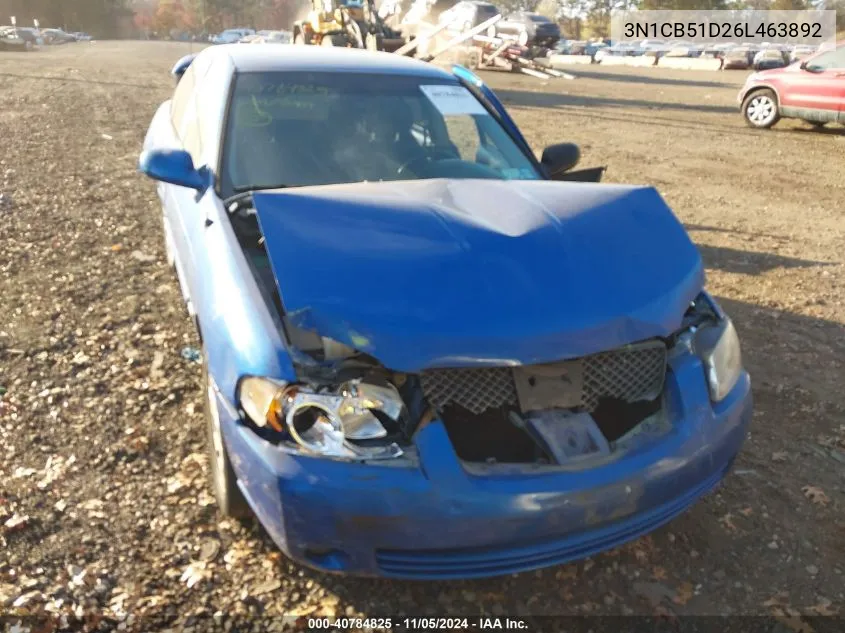 2006 Nissan Sentra 1.8/1.8S VIN: 3N1CB51D26L463892 Lot: 40784825