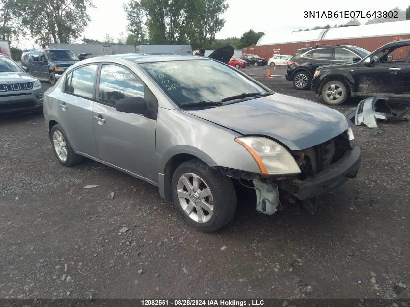 2007 Nissan Sentra 2.0/2.0S/2.0Sl VIN: 3N1AB61E07L643802 Lot: 12082551