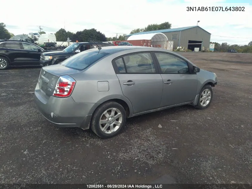 2007 Nissan Sentra 2.0/2.0S/2.0Sl VIN: 3N1AB61E07L643802 Lot: 12082551