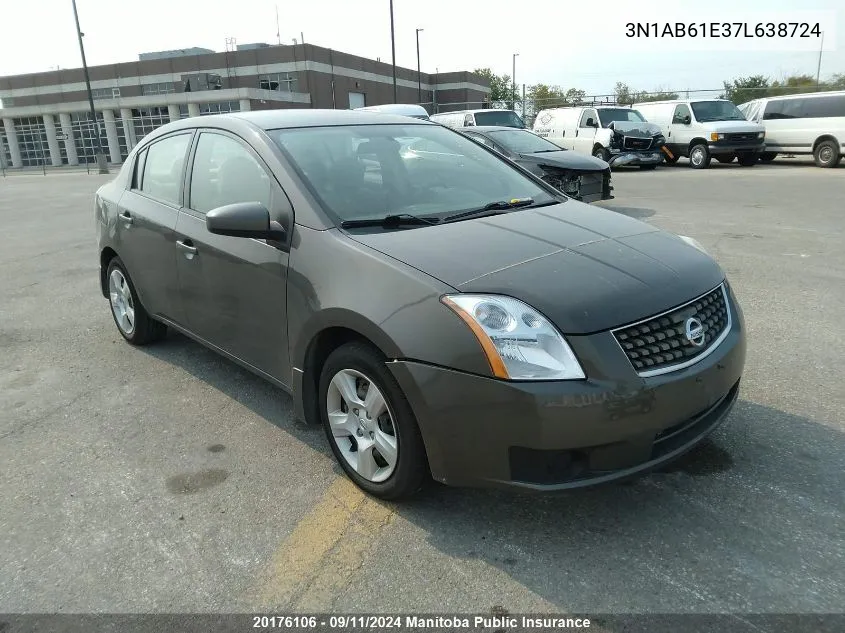 2007 Nissan Sentra 2.0 Sl VIN: 3N1AB61E37L638724 Lot: 20176106