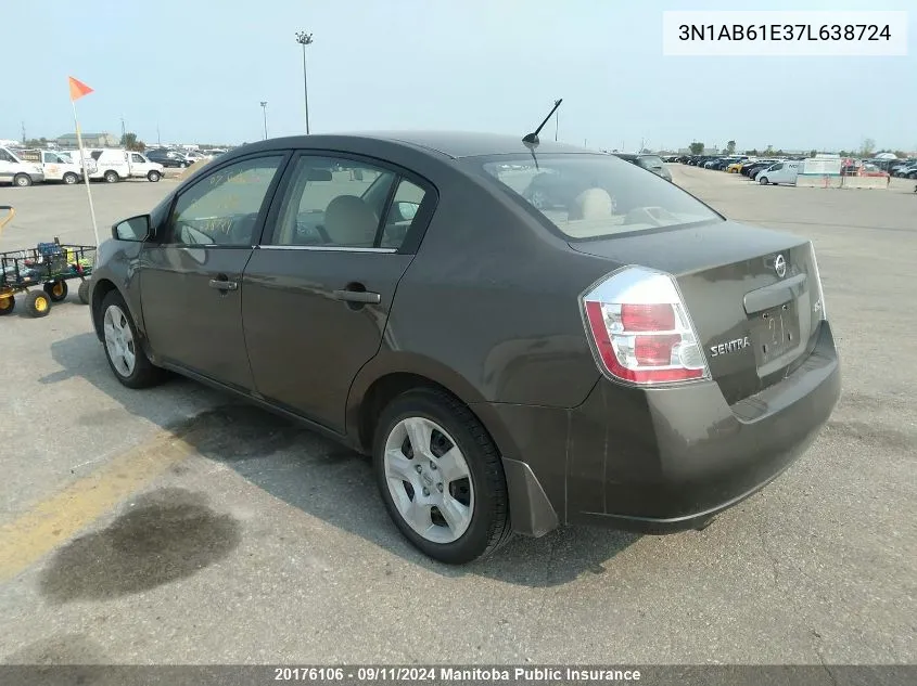 2007 Nissan Sentra 2.0 Sl VIN: 3N1AB61E37L638724 Lot: 20176106