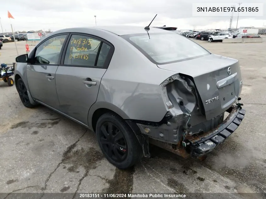 2007 Nissan Sentra 2.0 S VIN: 3N1AB61E97L651865 Lot: 20183151