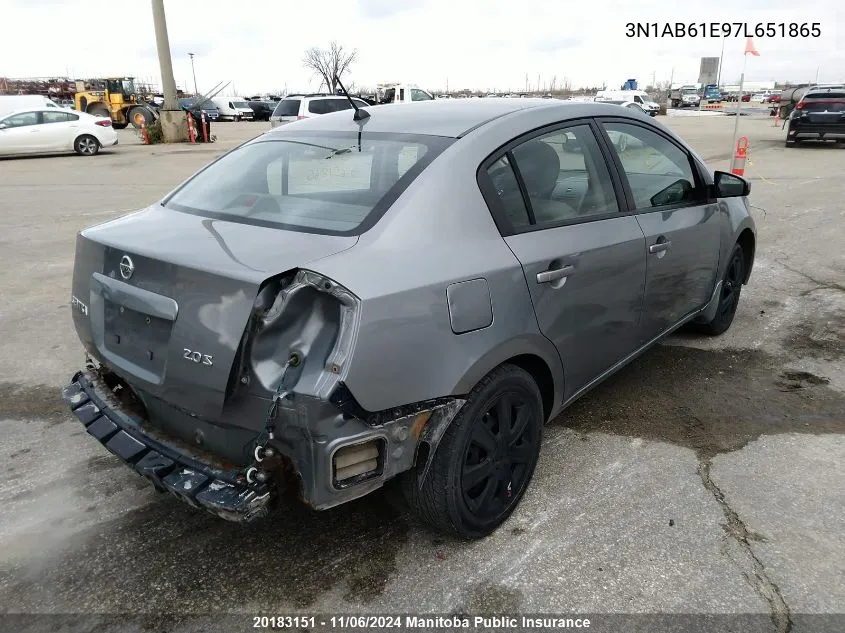 2007 Nissan Sentra 2.0 S VIN: 3N1AB61E97L651865 Lot: 20183151