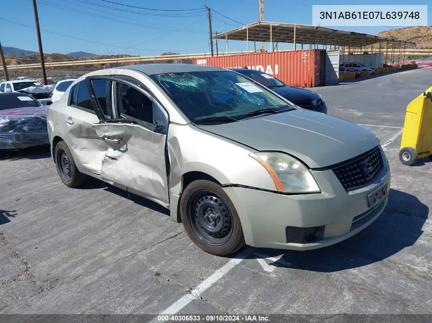 2007 Nissan Sentra 2.0/2.0S/2.0Sl VIN: 3N1AB61E07L639748 Lot: 40306533