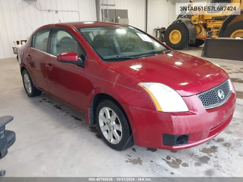 2007 Nissan Sentra 2.0Sl VIN: 3N1AB61E57L687424 Lot: 40760826