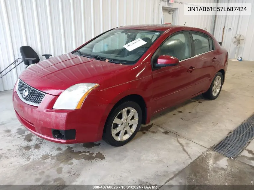 2007 Nissan Sentra 2.0Sl VIN: 3N1AB61E57L687424 Lot: 40760826