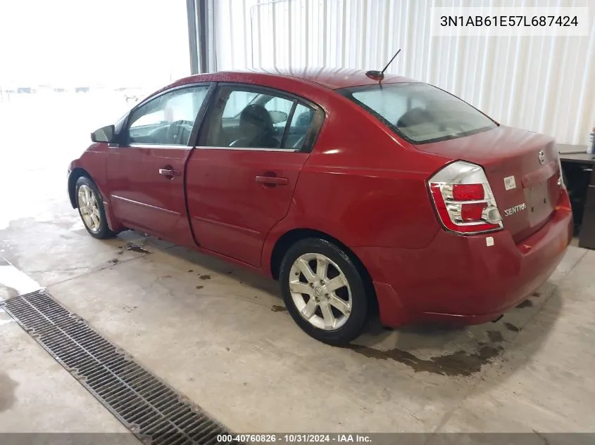 2007 Nissan Sentra 2.0Sl VIN: 3N1AB61E57L687424 Lot: 40760826