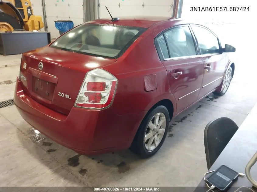 2007 Nissan Sentra 2.0Sl VIN: 3N1AB61E57L687424 Lot: 40760826