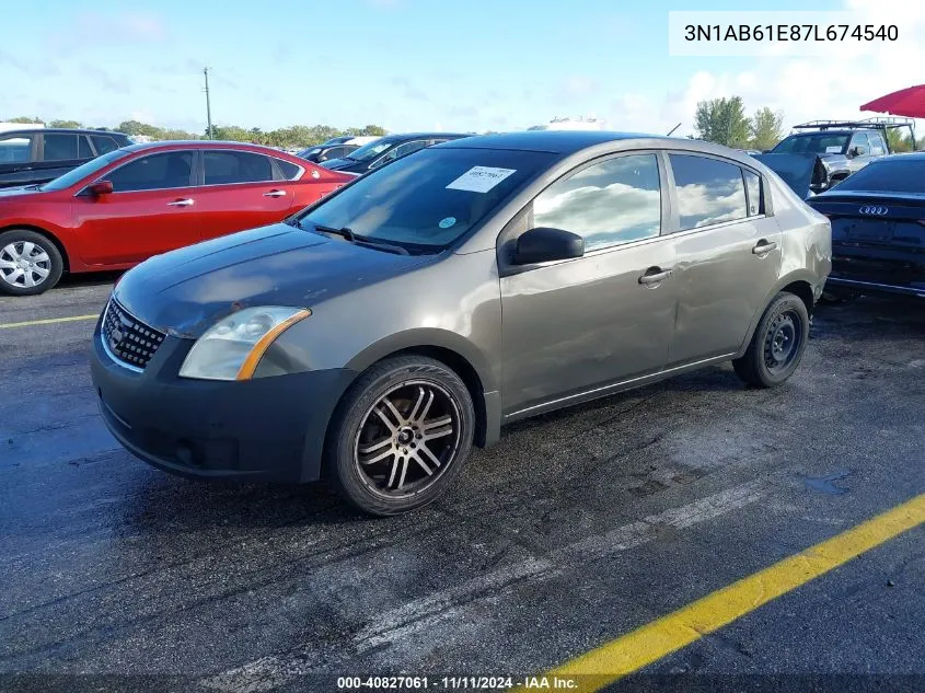 2007 Nissan Sentra 2.0S VIN: 3N1AB61E87L674540 Lot: 40827061