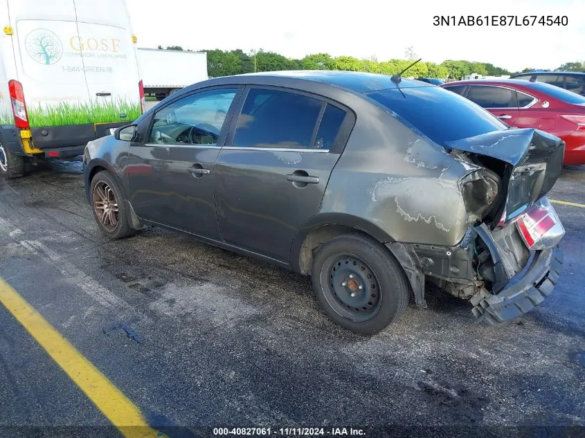 2007 Nissan Sentra 2.0S VIN: 3N1AB61E87L674540 Lot: 40827061