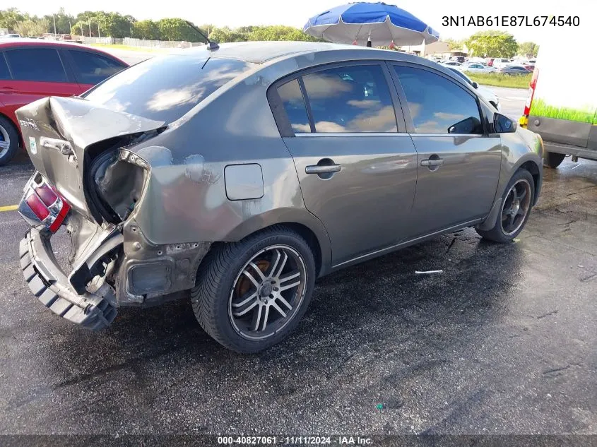 2007 Nissan Sentra 2.0S VIN: 3N1AB61E87L674540 Lot: 40827061