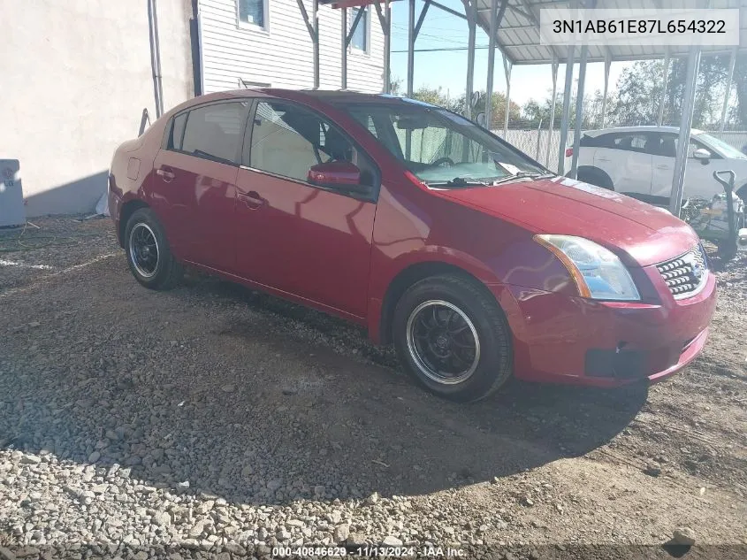 2007 Nissan Sentra 2.0 VIN: 3N1AB61E87L654322 Lot: 40846629