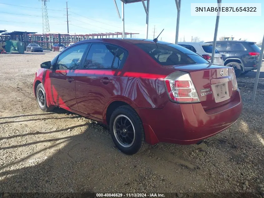 2007 Nissan Sentra 2.0 VIN: 3N1AB61E87L654322 Lot: 40846629