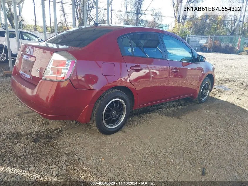 2007 Nissan Sentra 2.0 VIN: 3N1AB61E87L654322 Lot: 40846629