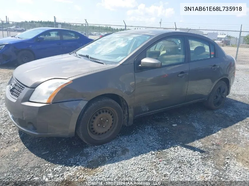 2008 Nissan Sentra 2.0/2.0S/2.0Sl VIN: 3N1AB61E68L735918 Lot: 12060716