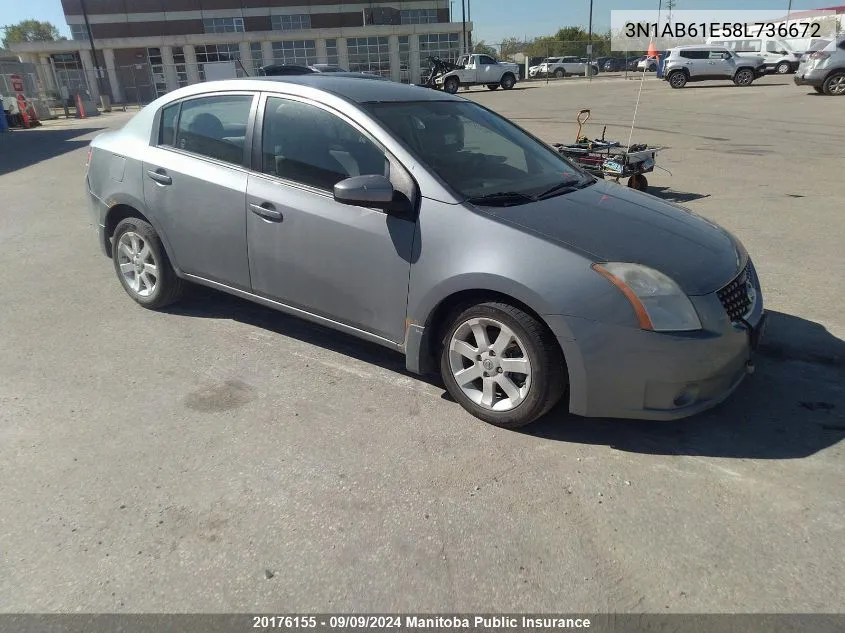 2008 Nissan Sentra 2.0 S VIN: 3N1AB61E58L736672 Lot: 20176155