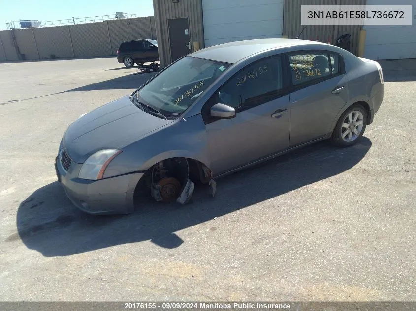 2008 Nissan Sentra 2.0 S VIN: 3N1AB61E58L736672 Lot: 20176155