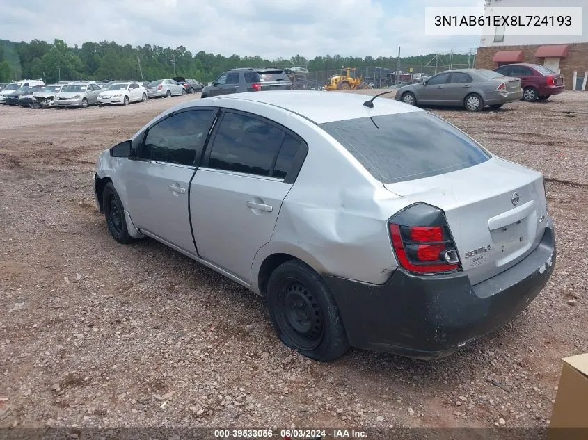 3N1AB61EX8L724193 2008 Nissan Sentra 2.0S