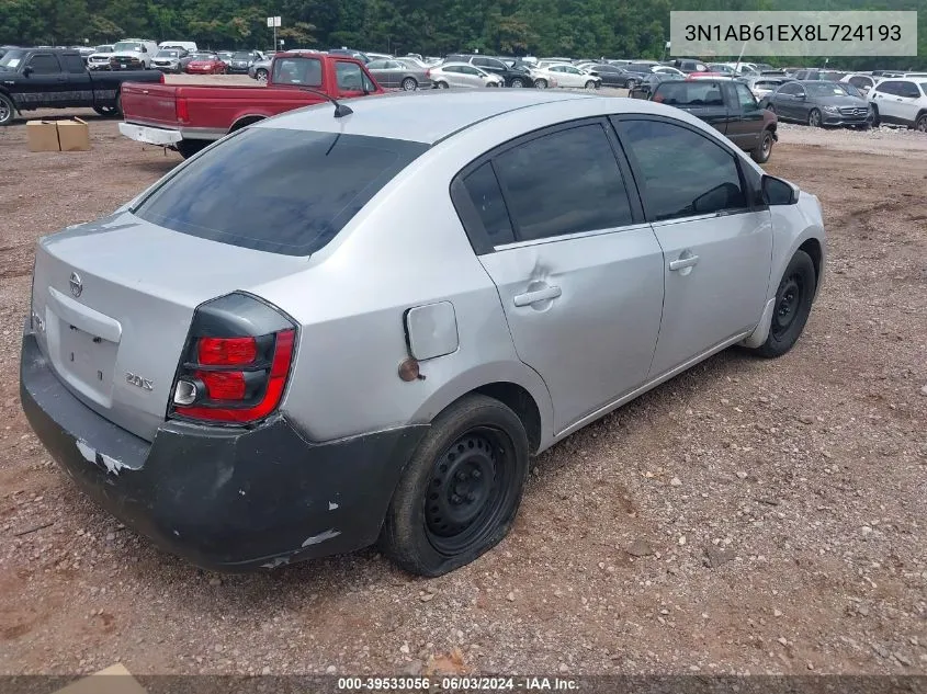 2008 Nissan Sentra 2.0S VIN: 3N1AB61EX8L724193 Lot: 39533056