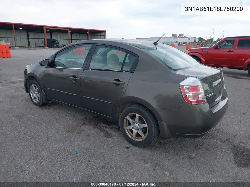 2008 Nissan Sentra 2.0 S VIN: 3N1AB61E18L750200 Lot: 40446026