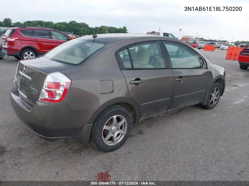 2008 Nissan Sentra 2.0 S VIN: 3N1AB61E18L750200 Lot: 39846170