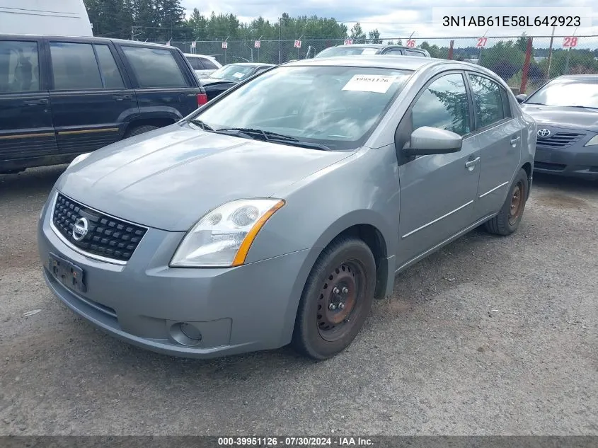 2008 Nissan Sentra 2.0 VIN: 3N1AB61E58L642923 Lot: 39951126