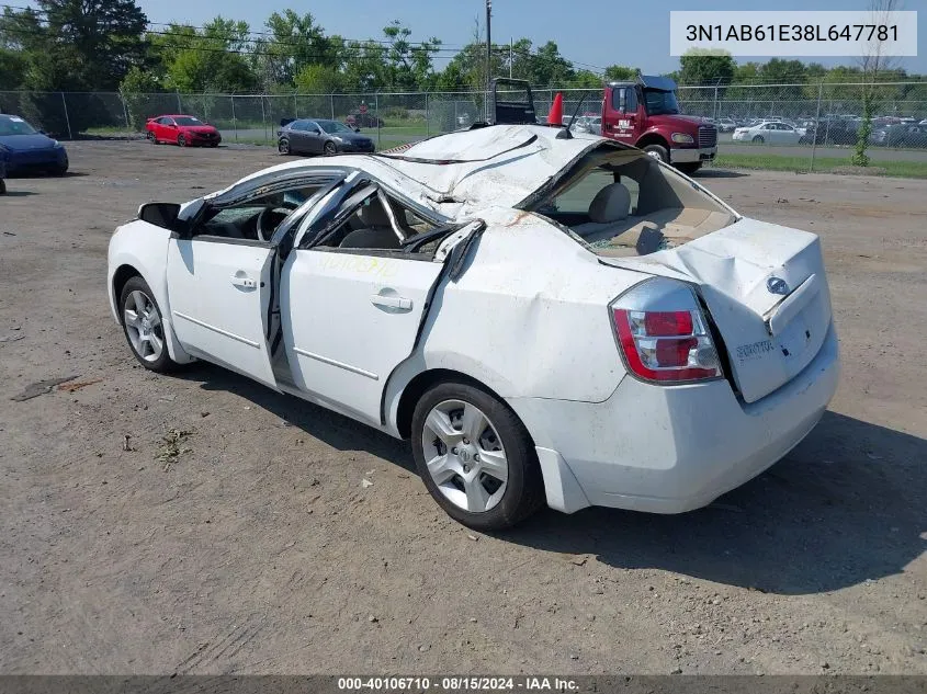 2008 Nissan Sentra 2.0/2.0S/2.0Sl VIN: 3N1AB61E38L647781 Lot: 40106710