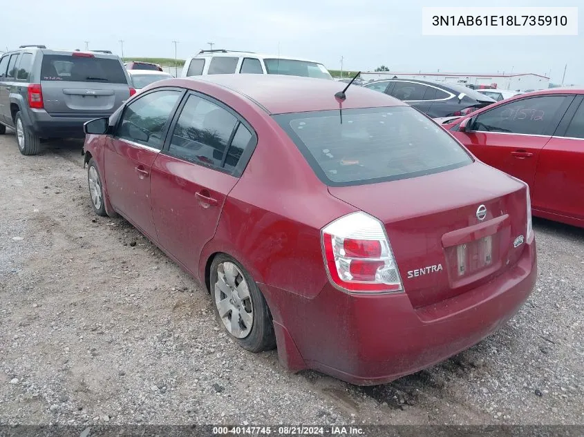 2008 Nissan Sentra 2.0 VIN: 3N1AB61E18L735910 Lot: 40147745