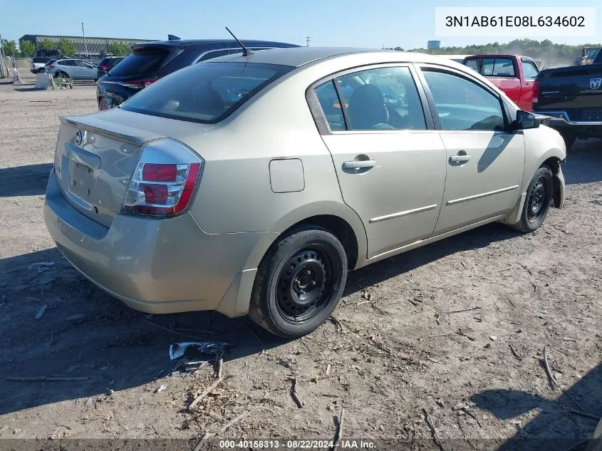 2008 Nissan Sentra 2.0S VIN: 3N1AB61E08L634602 Lot: 40158313