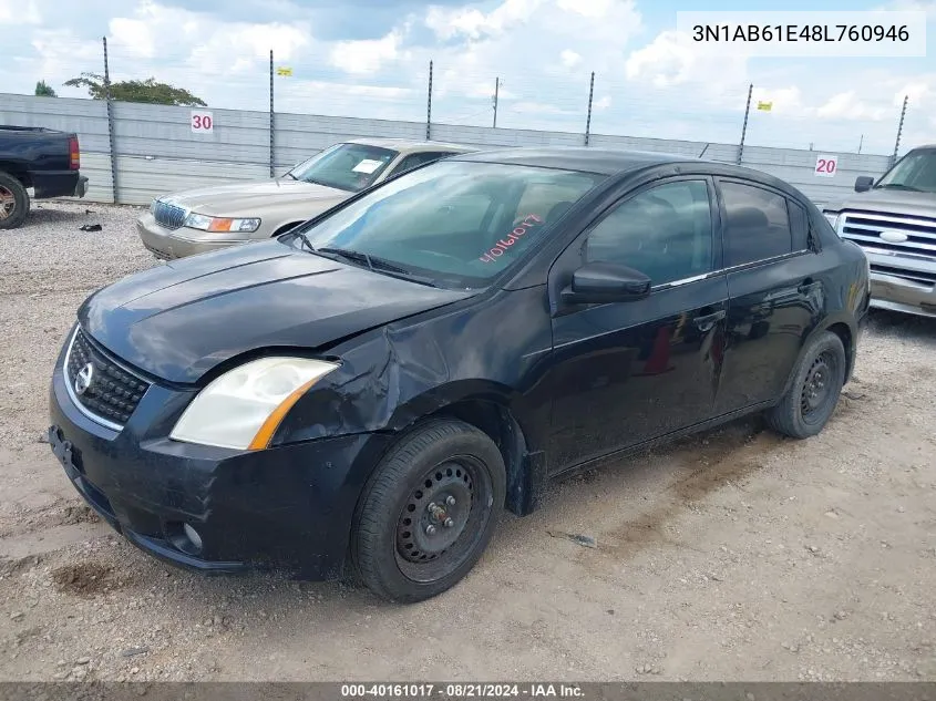 2008 Nissan Sentra 2.0S VIN: 3N1AB61E48L760946 Lot: 40161017