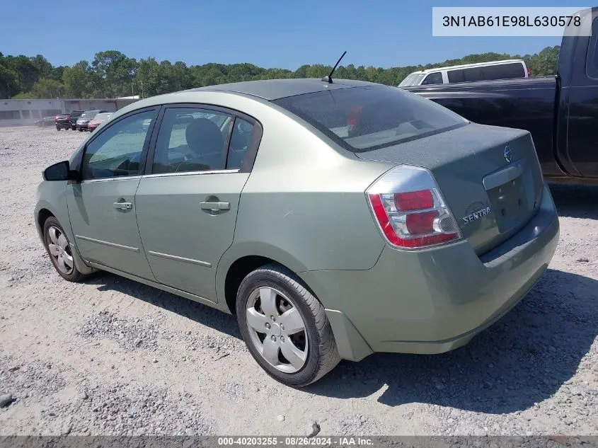 2008 Nissan Sentra 2.0S VIN: 3N1AB61E98L630578 Lot: 40203255